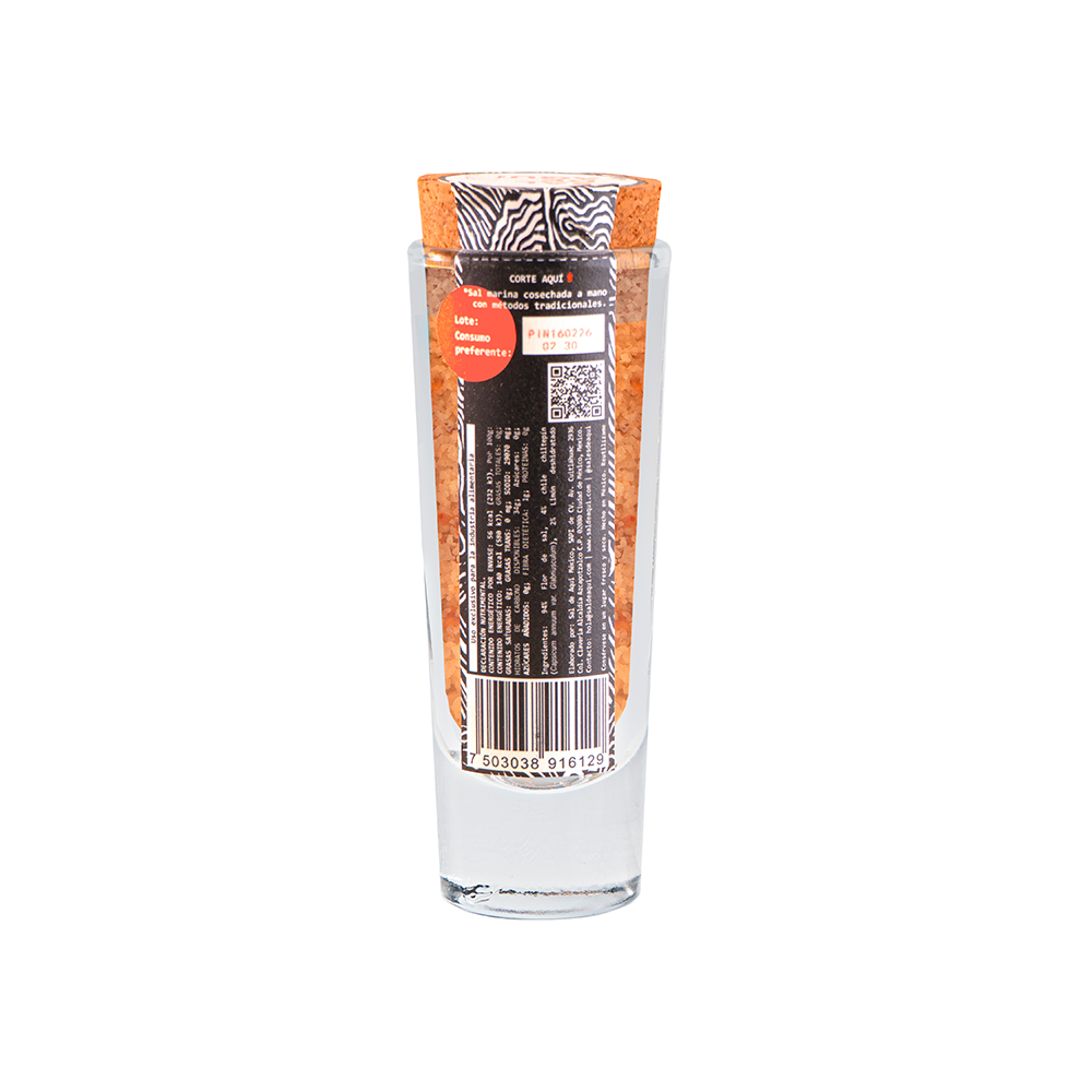
                  
                    Presentación 40g Flor de sal con chiltepín Sal de Aquí – sal artesanal mexicana baja en sodio Cuyutlán Colima
                  
                