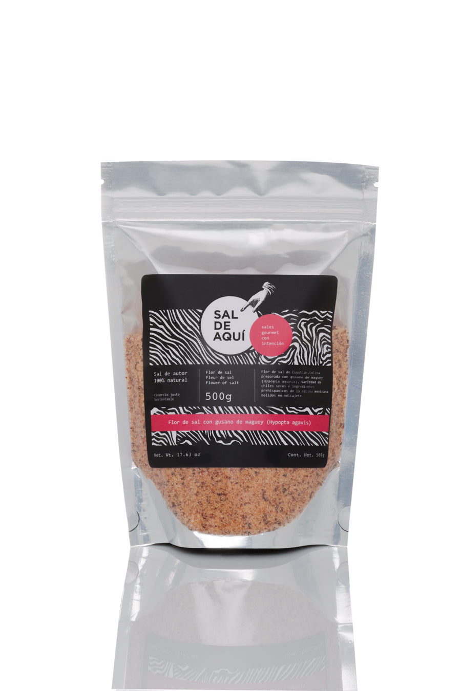 
                  
                    Flor de sal con gusano de maguey Sal de Aquí – presentación 500g sal gourmet mexicana sin aditivos
                  
                